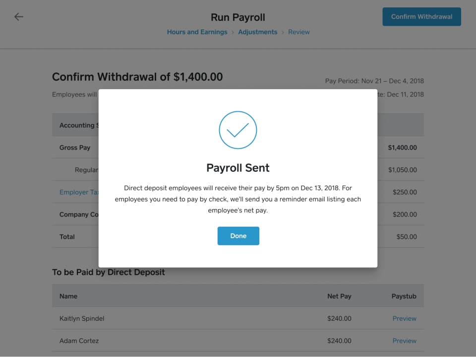 screenshot of Square Payroll